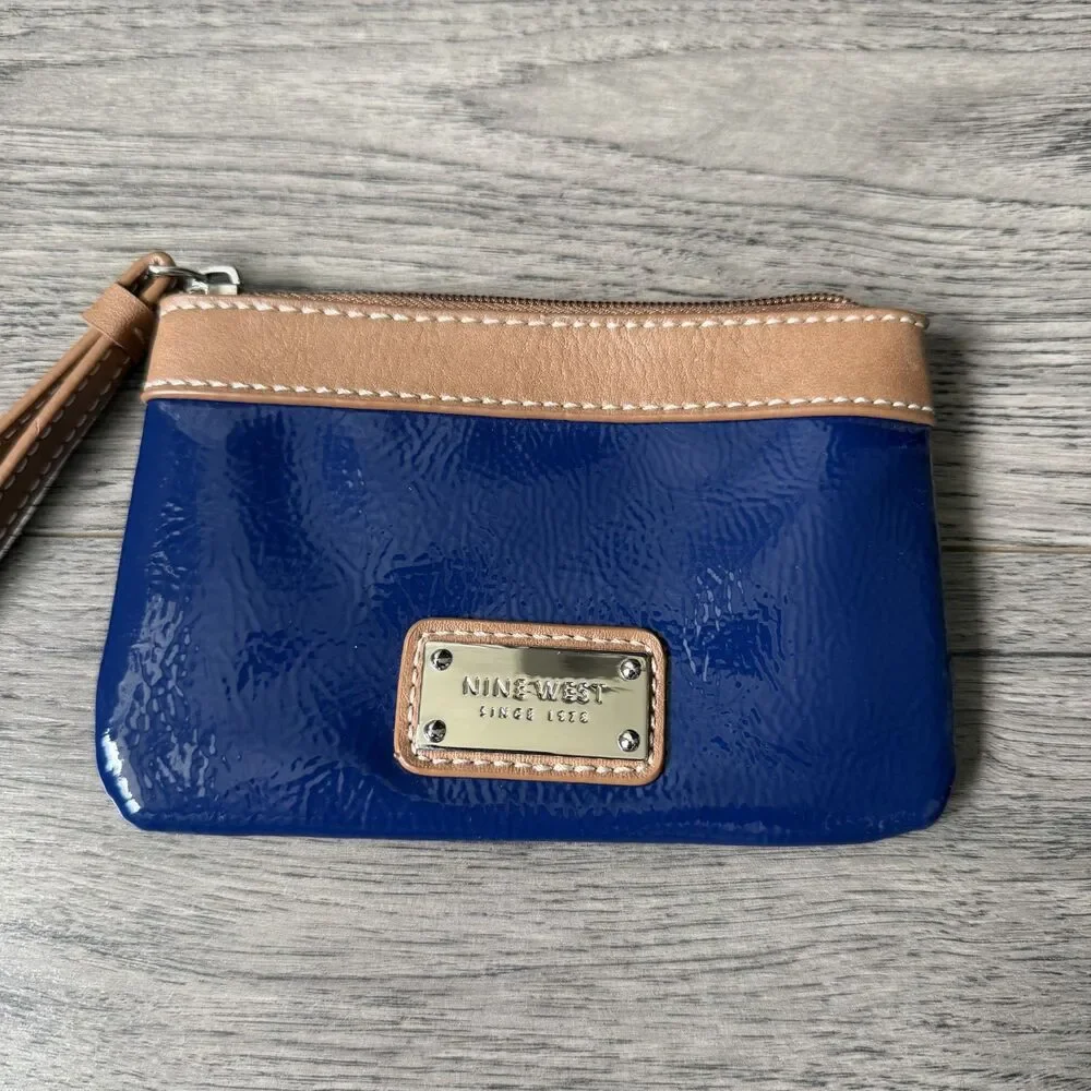 Nine West Blue Patent & Tan Wristlet Wallet - Picture 2 of 4
